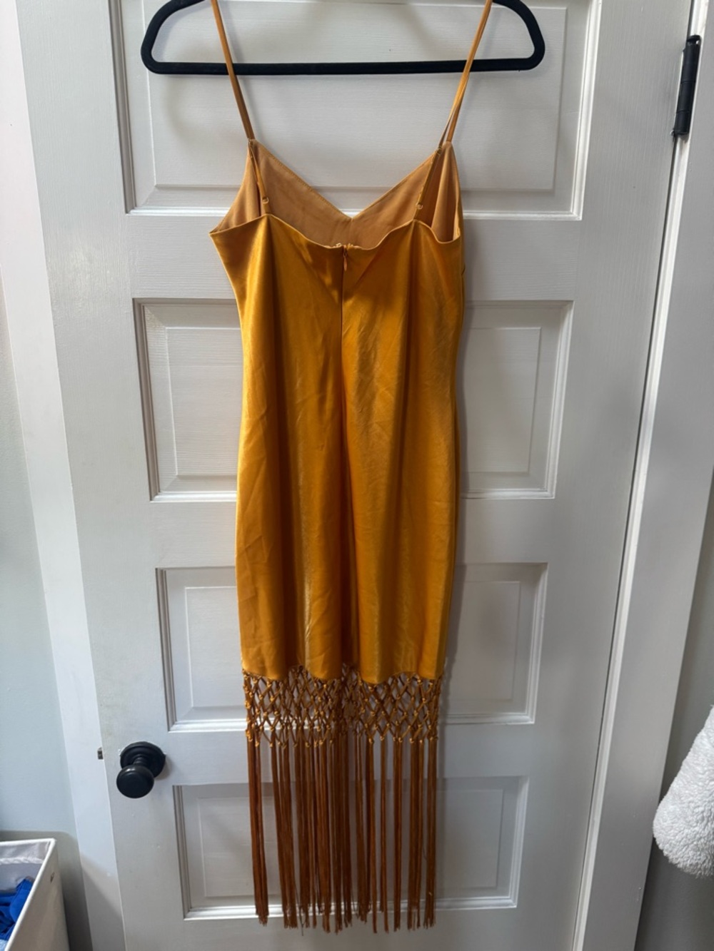 Camila Coelho “Chloe” Gold Satin Fringe Slip Dress - Picture 4 of 5